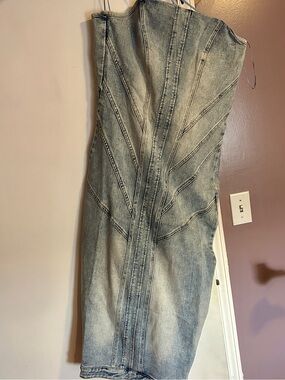 AKIRA Strapless Faded Denim Dress in Light Blue